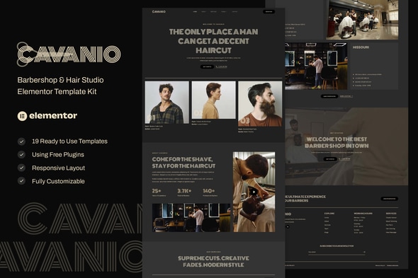 Cavanio - Barbershop & Hair Studio Elementor Template — Elementor template kit cover
