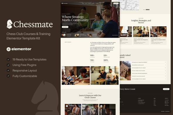 Chessmate - Chess Club Courses & Training Elementor Template — Elementor template kit cover
