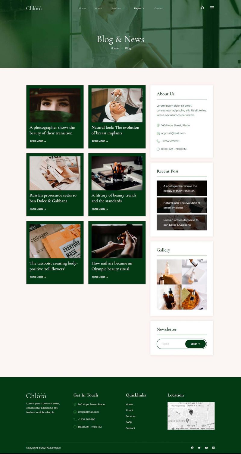 Blog — Chloro - Skincare & Dermatology Elementor Template