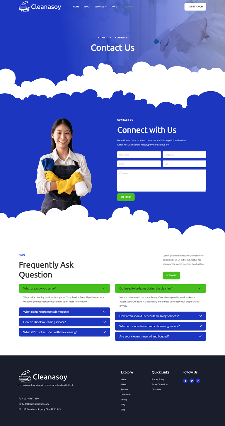 Contact — Cleanasoy - Cleaning Services Elementor Template