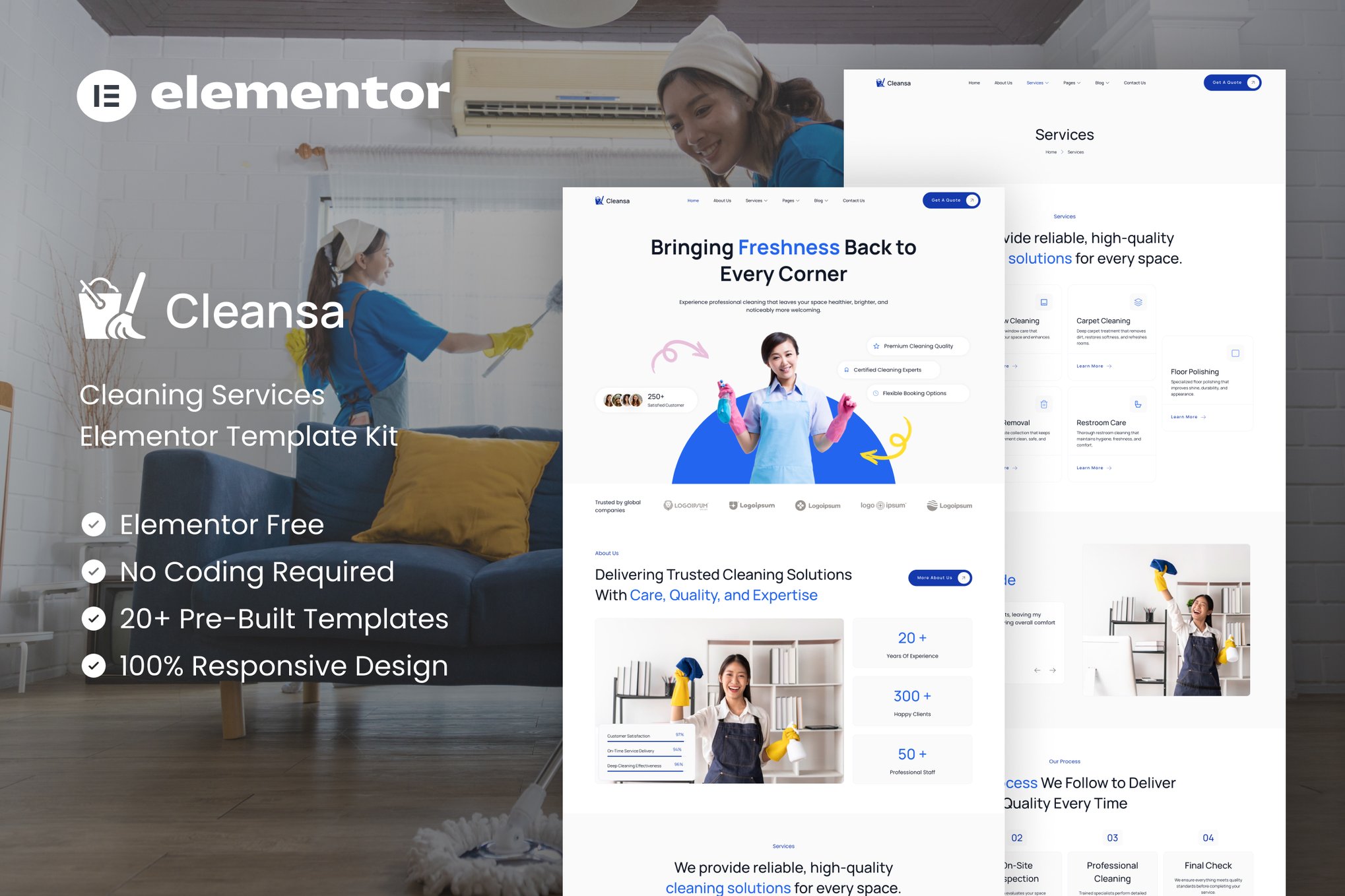 Cleansa - Cleaning Services Elementor Template — Elementor template kit cover