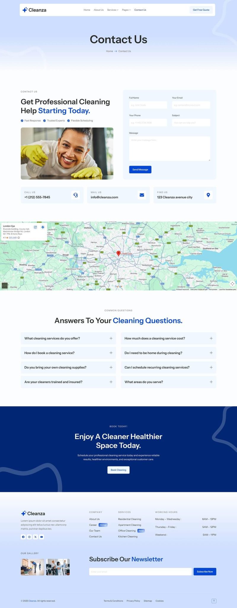 Contact Us — Cleanza - Cleaning Services Elementor Template