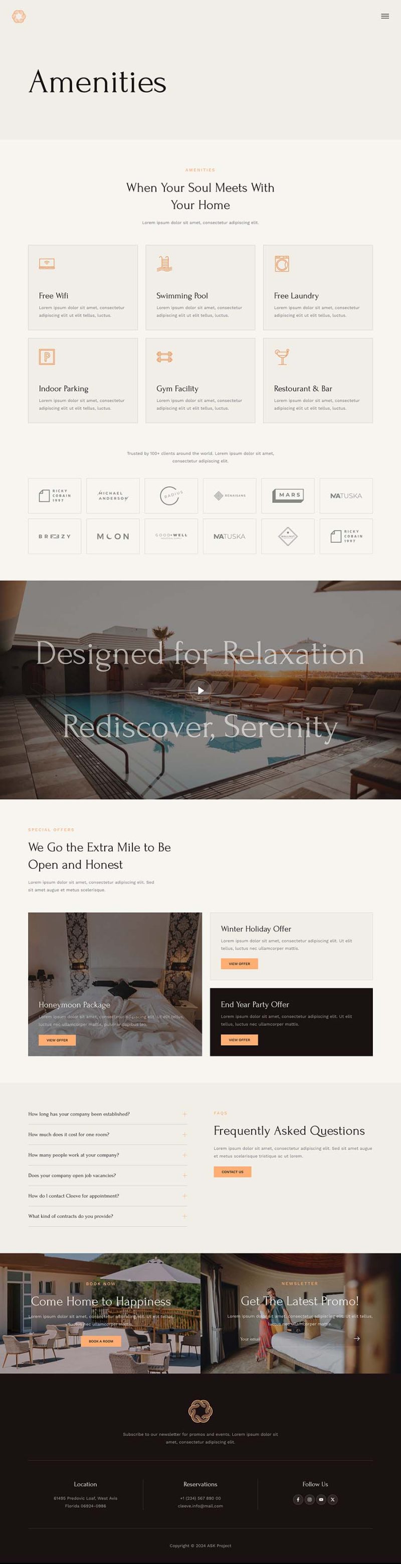 Amenities — Cleeve - Hotel and Resort Booking Elementor Template
