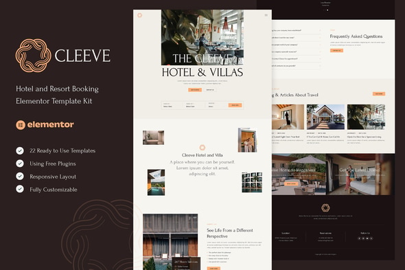 Cleeve - Hotel and Resort Booking Elementor Template — Elementor template kit cover