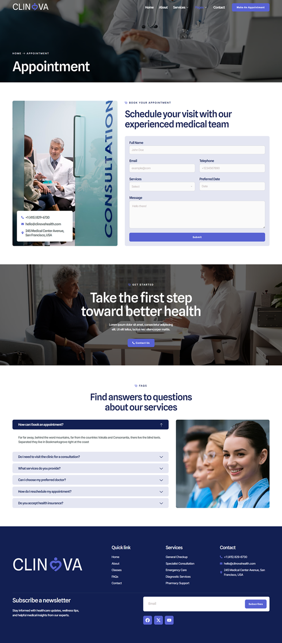 Appointment — Clinova - Healthcare & Medical Services Elementor Template