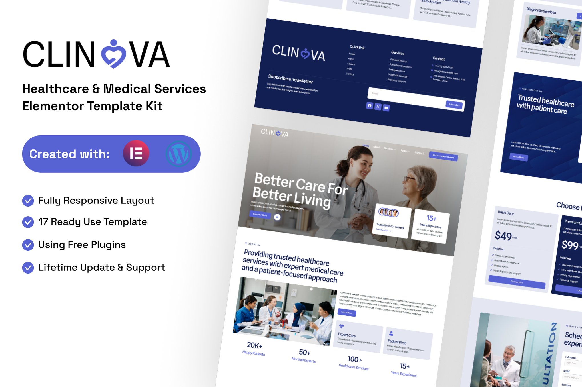 Clinova - Healthcare & Medical Services Elementor Template — Elementor template kit cover