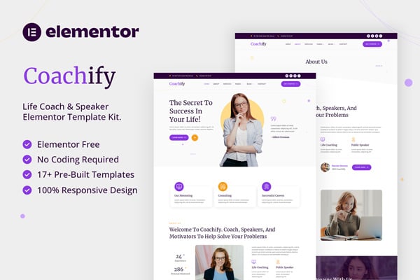 Coachify - Life Coach & Speaker Elementor Template — Elementor template kit cover