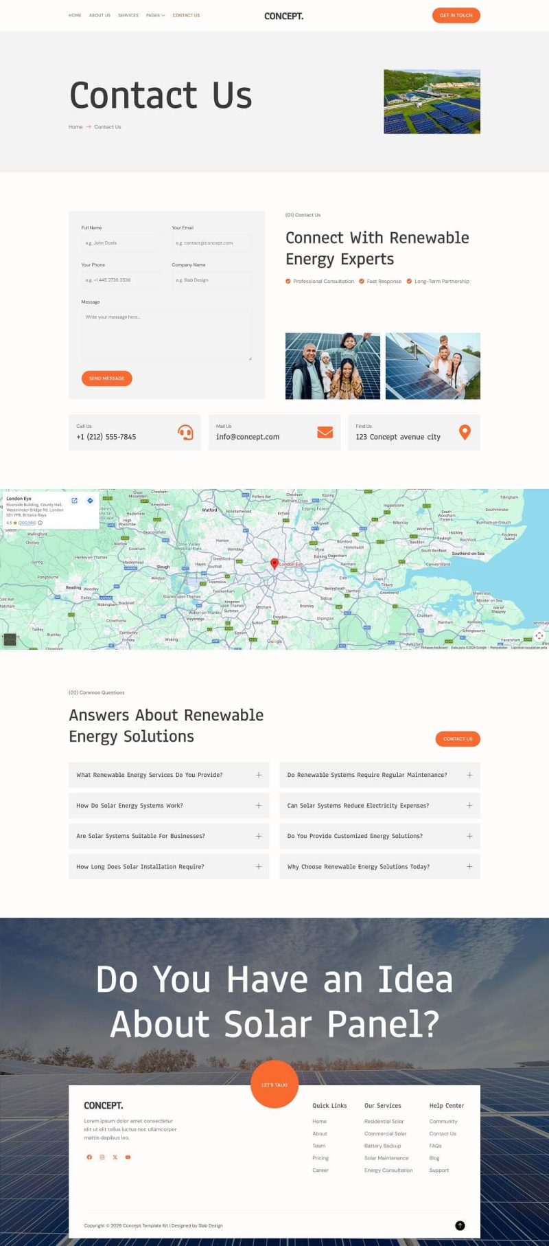 Contact Us — Concept - Solar & Renewable Energy Elementor Template