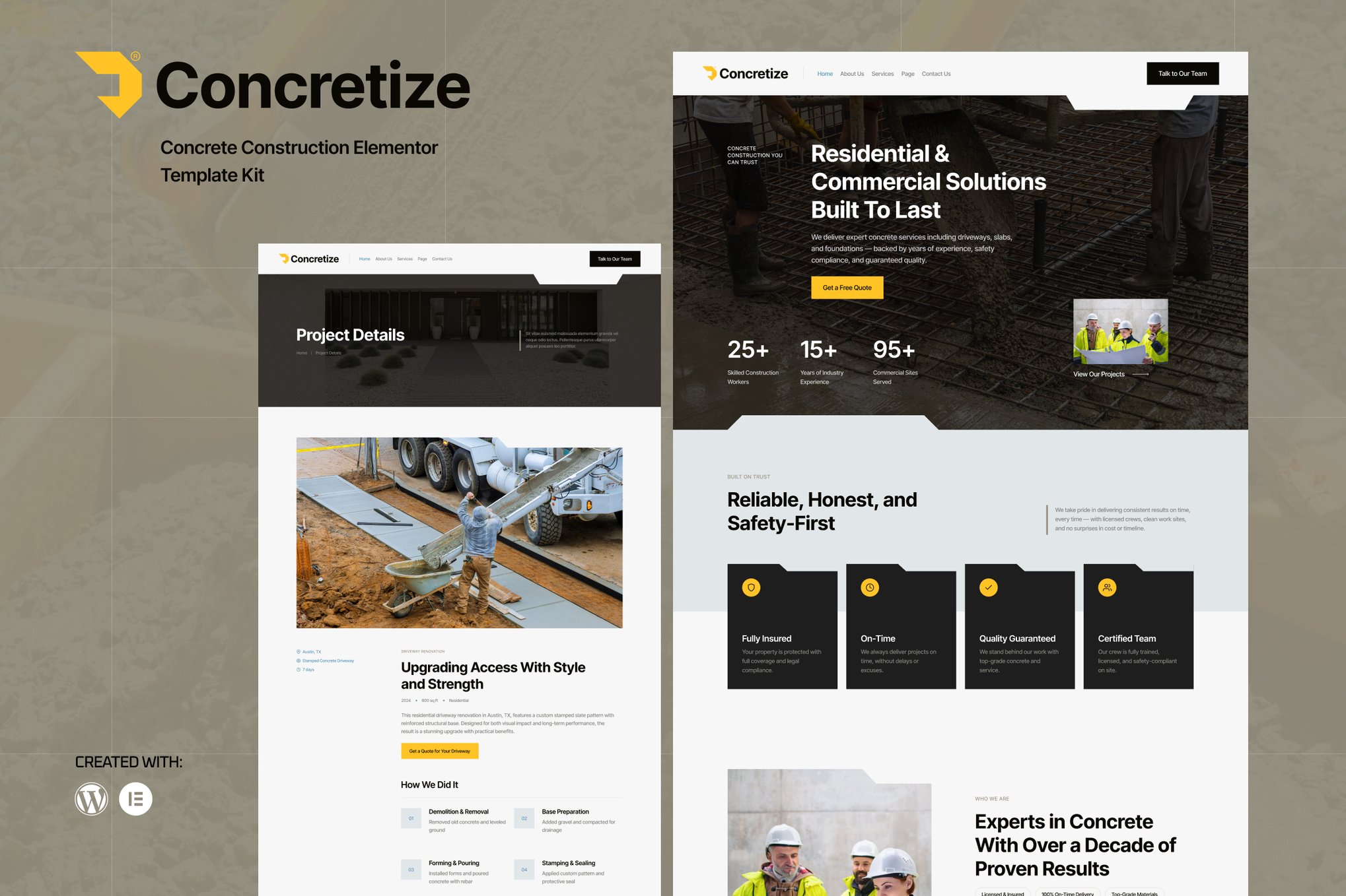 Concretize - Concrete Construction Elementor Template — Elementor template kit cover