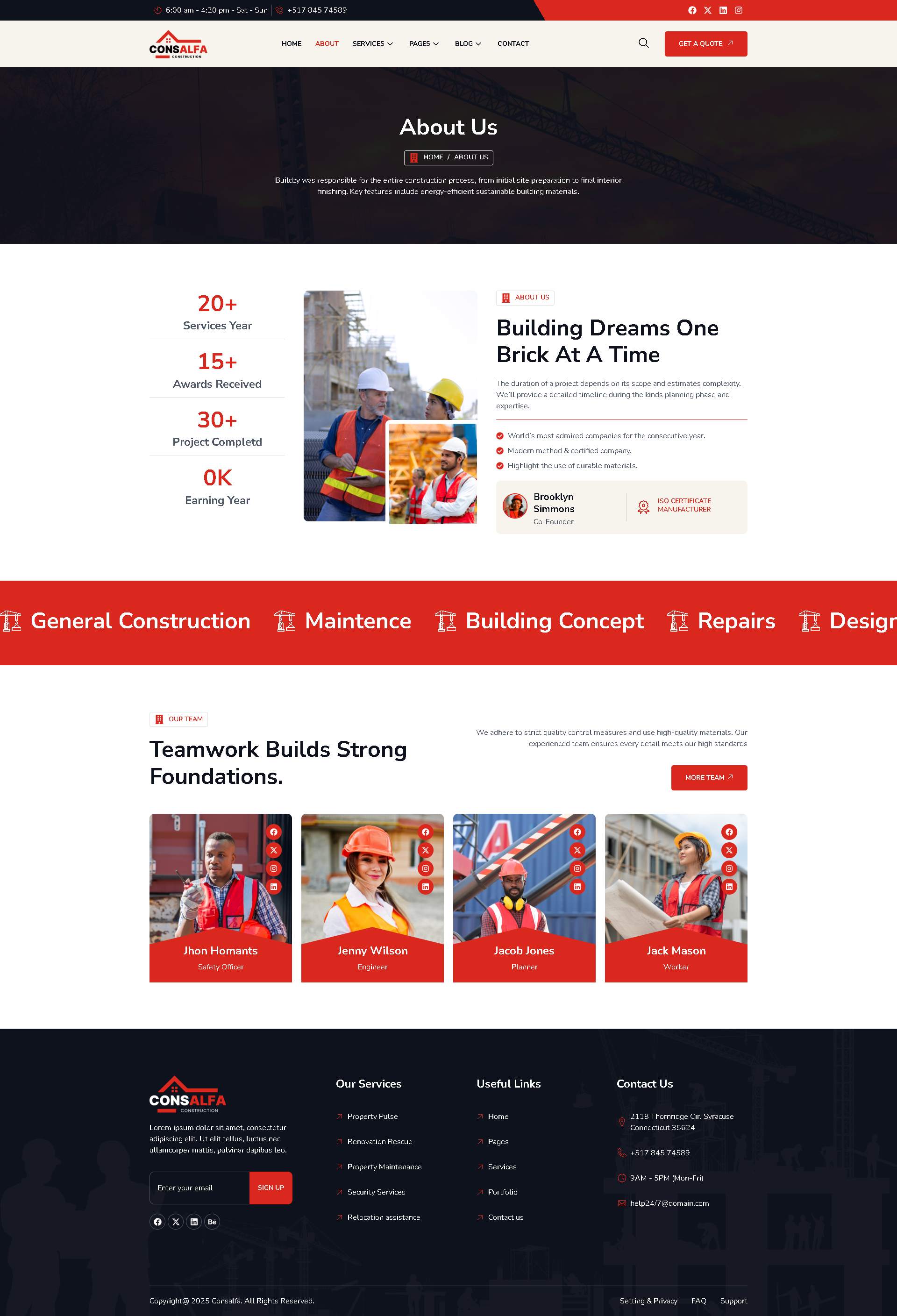 About — ConsAlfa - Construction Services Elemenor Elementor Template