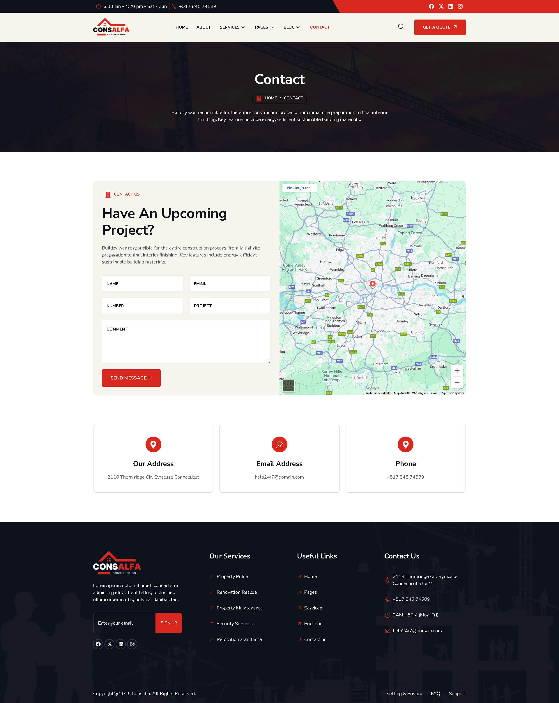 Contact — ConsAlfa - Construction Services Elemenor Elementor Template