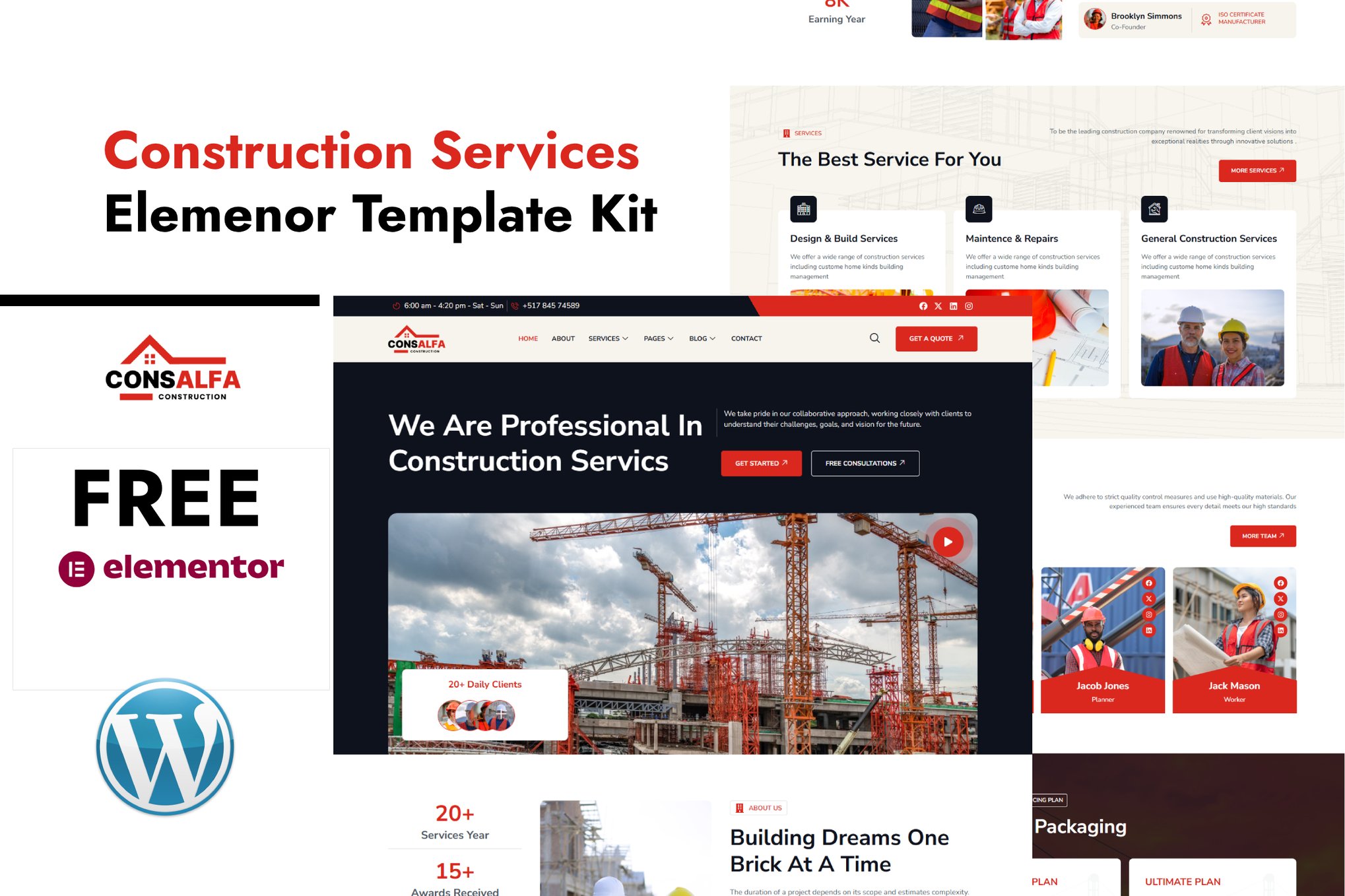 ConsAlfa - Construction Services Elemenor Elementor Template — Elementor template kit cover