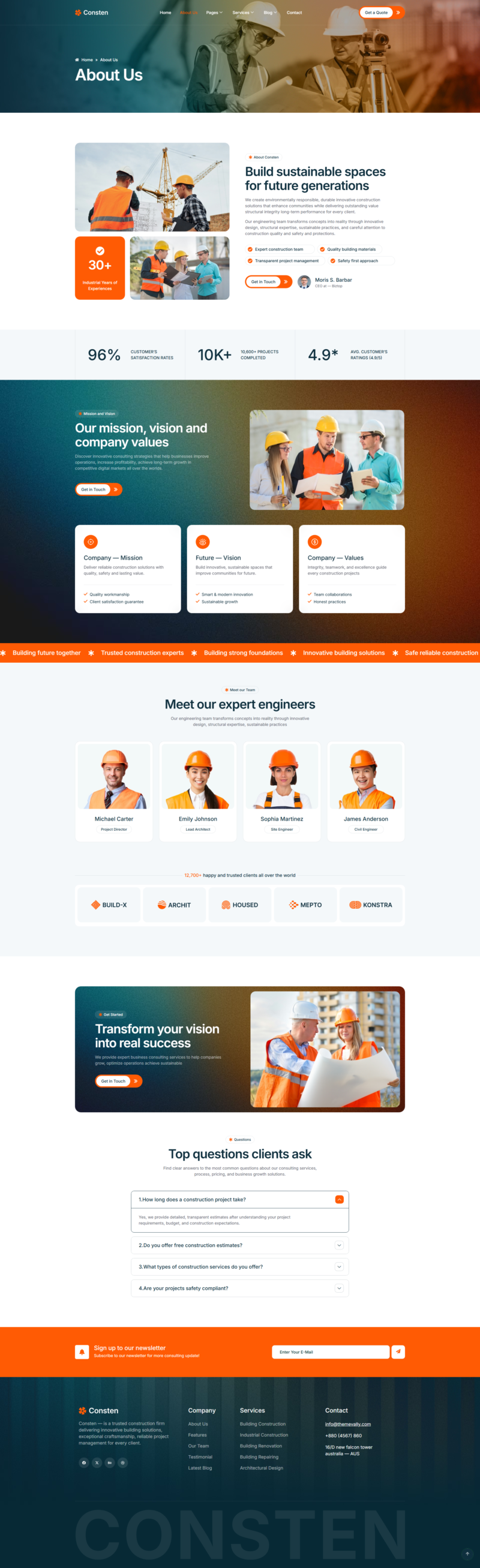About Us — Consten — Construction Services Elementor Template