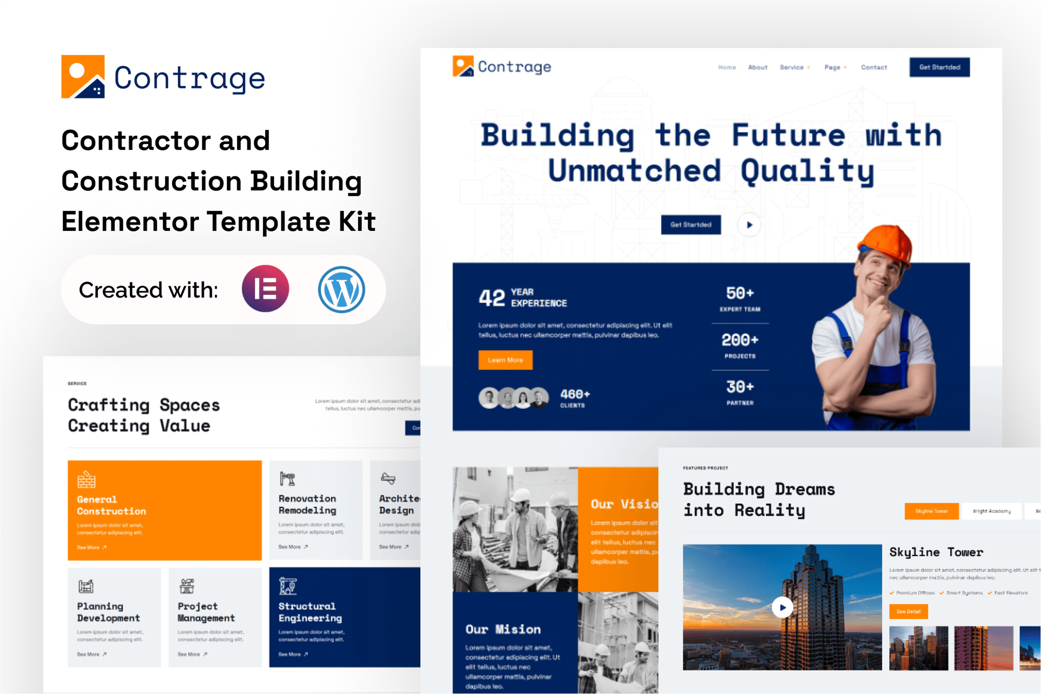 Contrage - Contractor and Construction Building Elementor Template — Elementor template kit cover