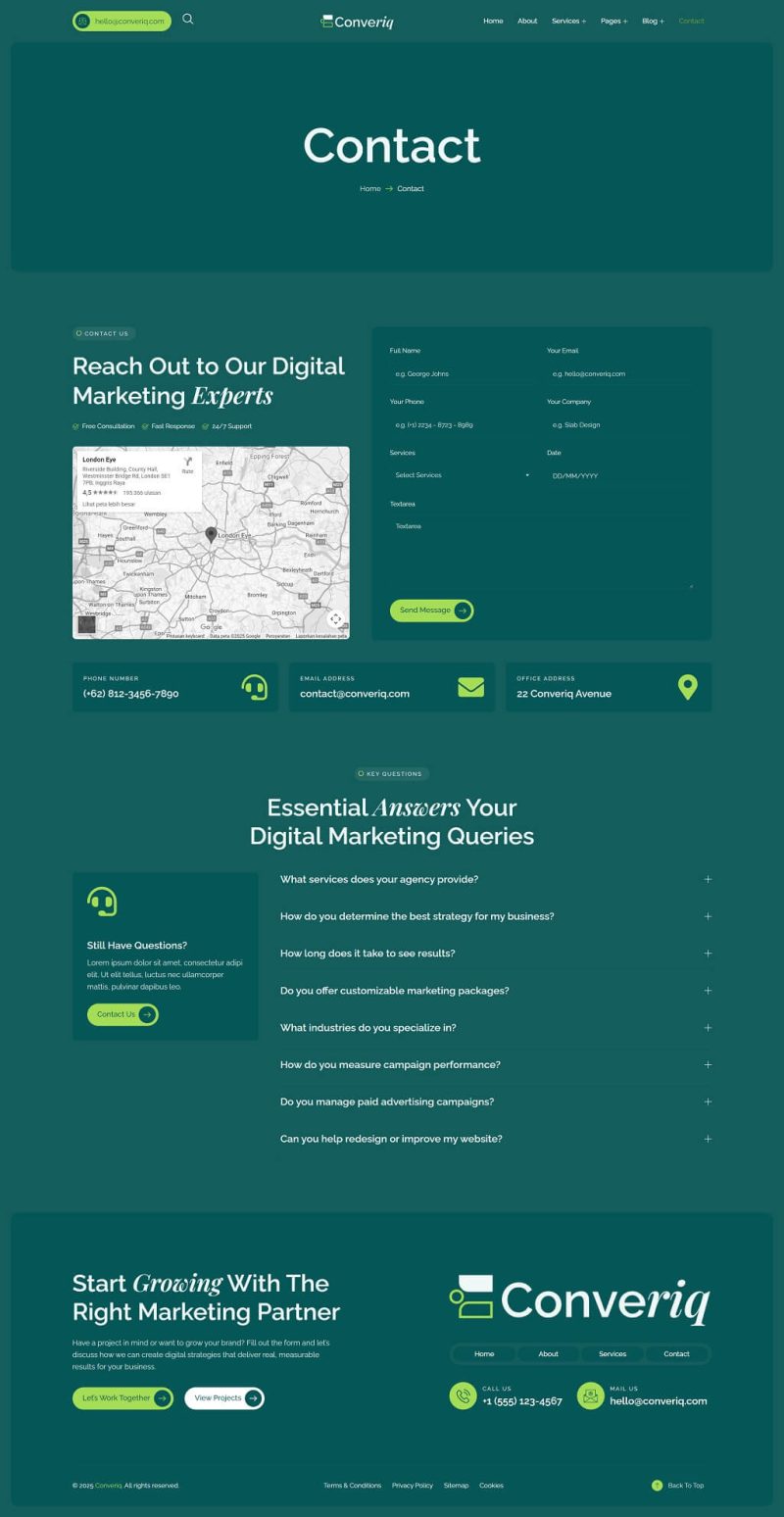Contact — Converiq - Digital Marketing Agency Elementor Template