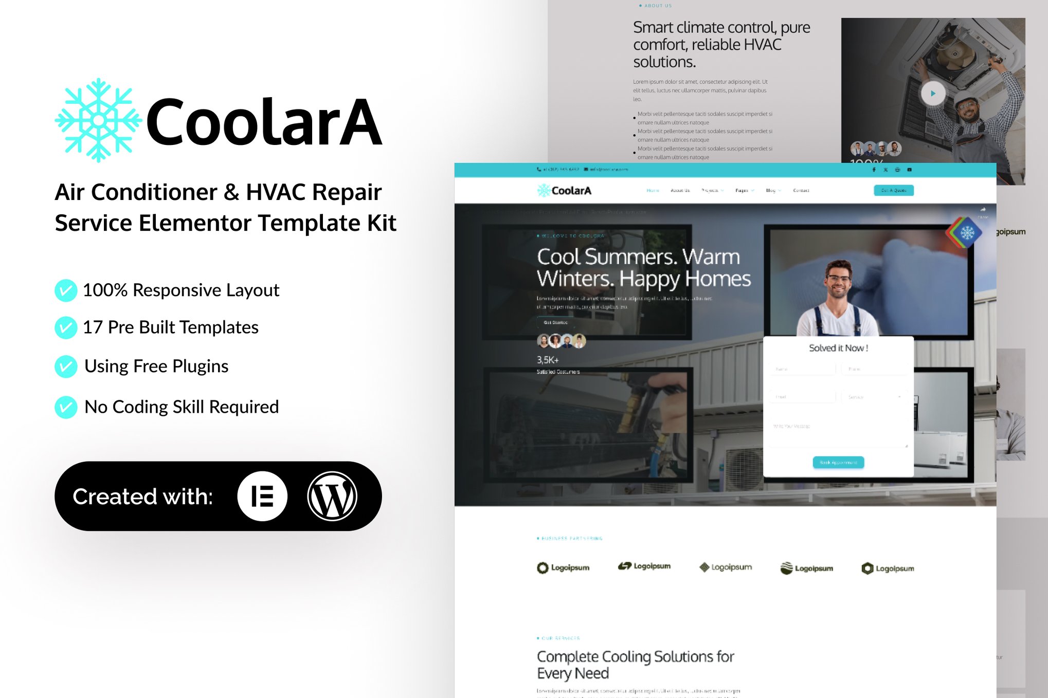 Coolara - Air Conditioner & HVAC Repair Service Elementor Template — Elementor template kit cover