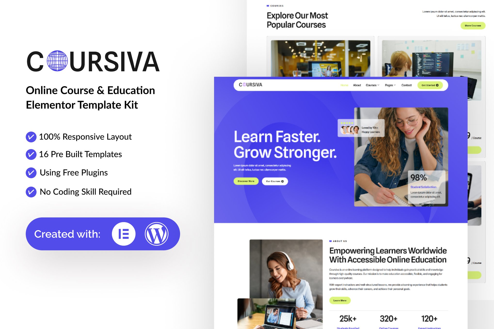 Coursiva - Online Course & Education Elementor Template — Elementor template kit cover