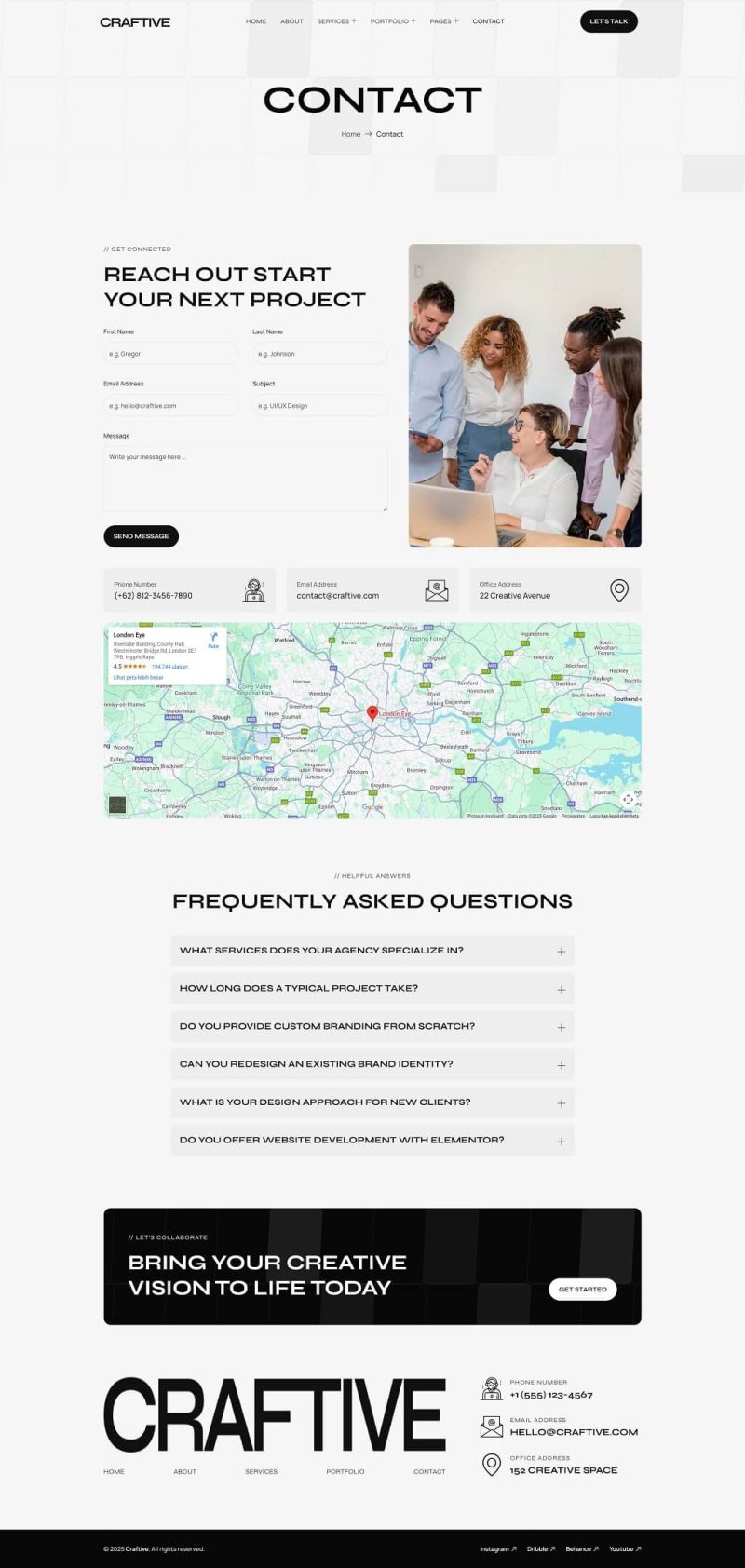 Contact — Craftive - Minimalist Creative Agency Elementor Template