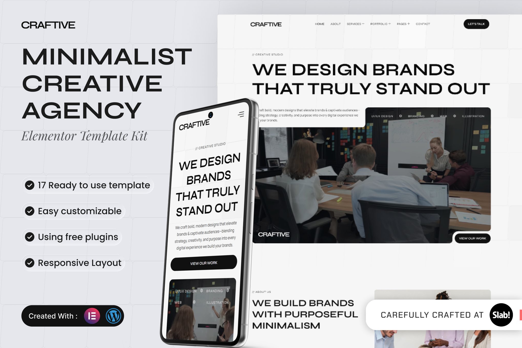 Craftive - Minimalist Creative Agency Elementor Template — Elementor template kit cover