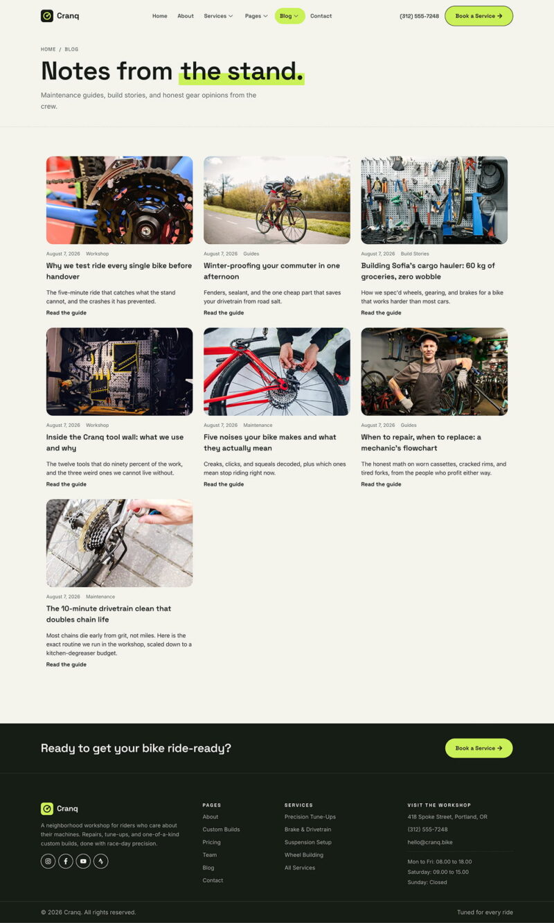 Blog — Cranq - Bicycle Repair & Customization Elementor Template