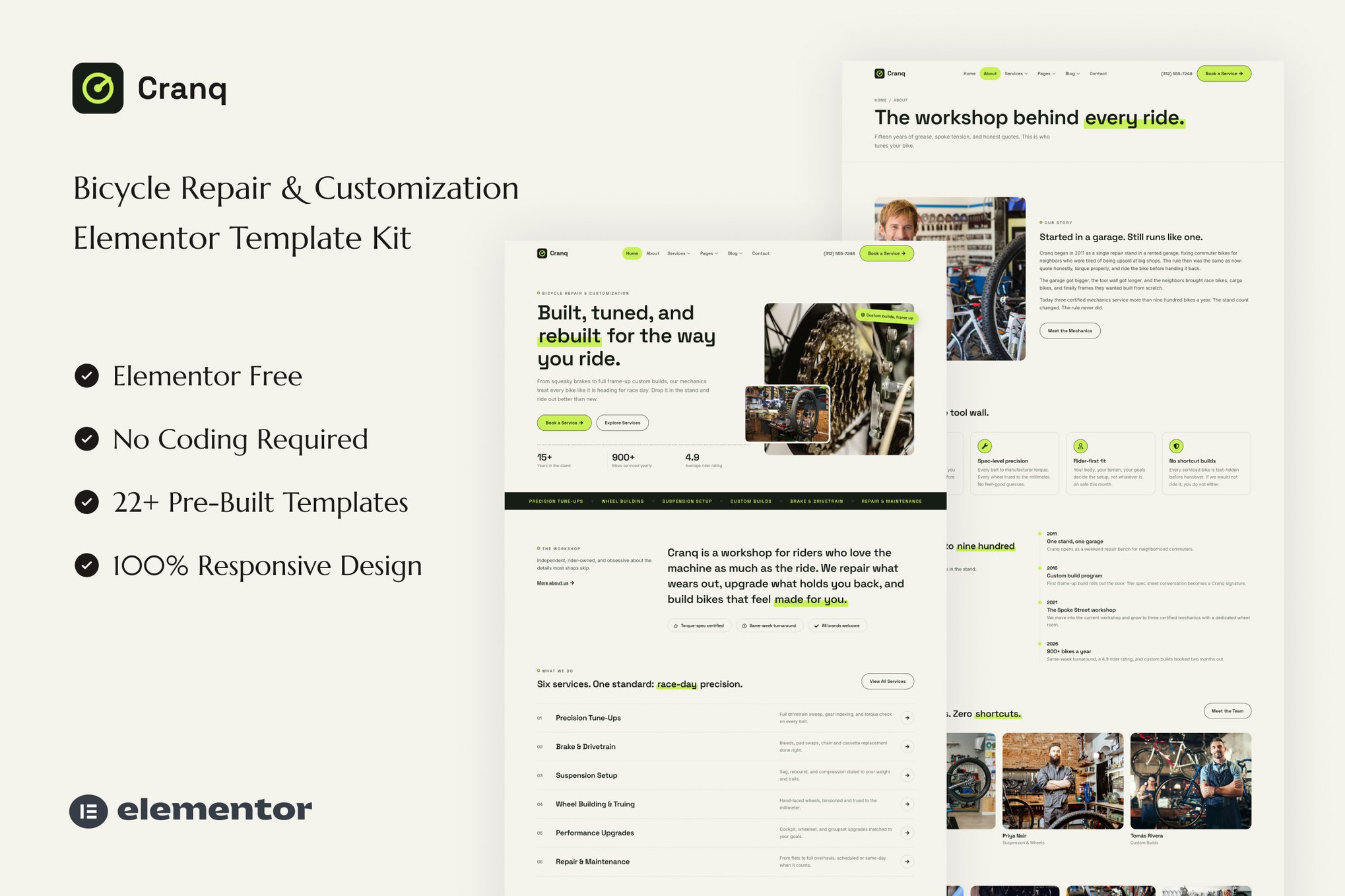 Cranq - Bicycle Repair & Customization Elementor Template — Elementor template kit cover