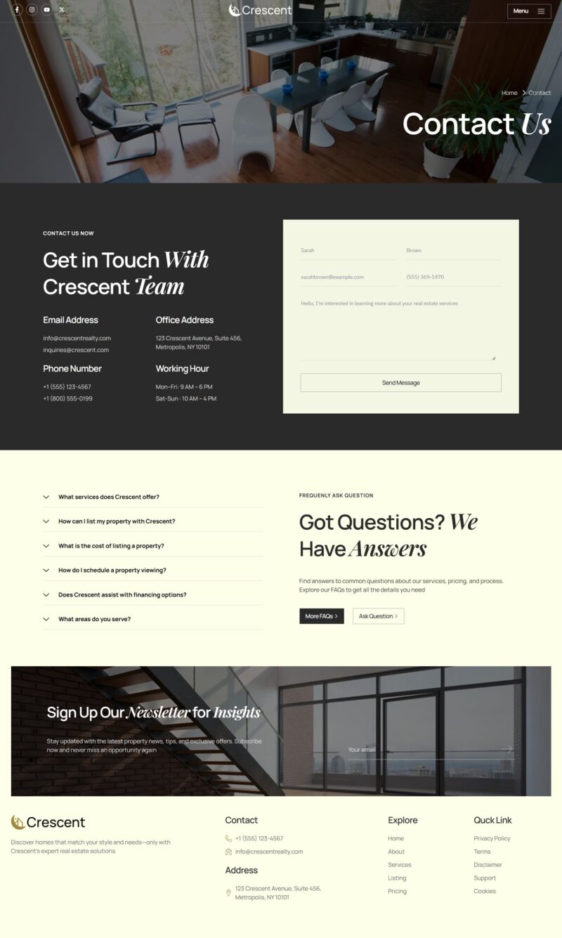 Contact — Crescent - Real Estate & Property Elementor Template