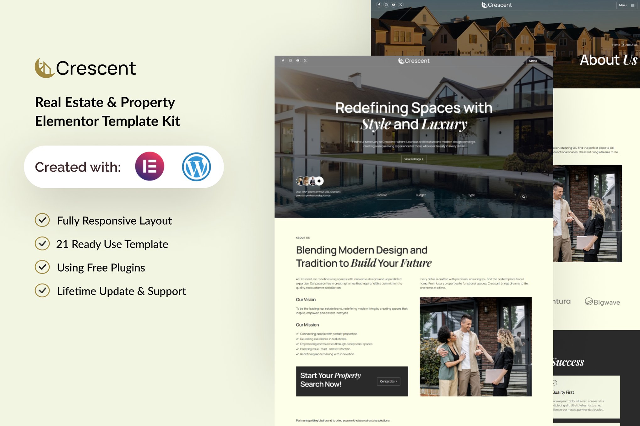 Crescent - Real Estate & Property Elementor Template — Elementor template kit cover