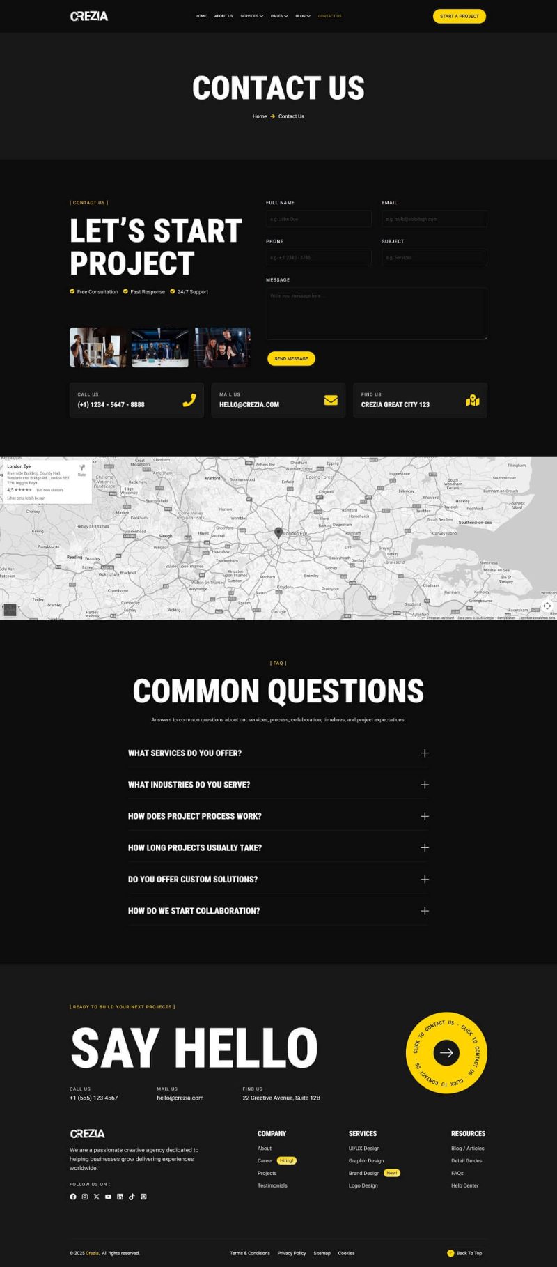 Contact Us — Crezia - Digital Creative Agency Elementor Template