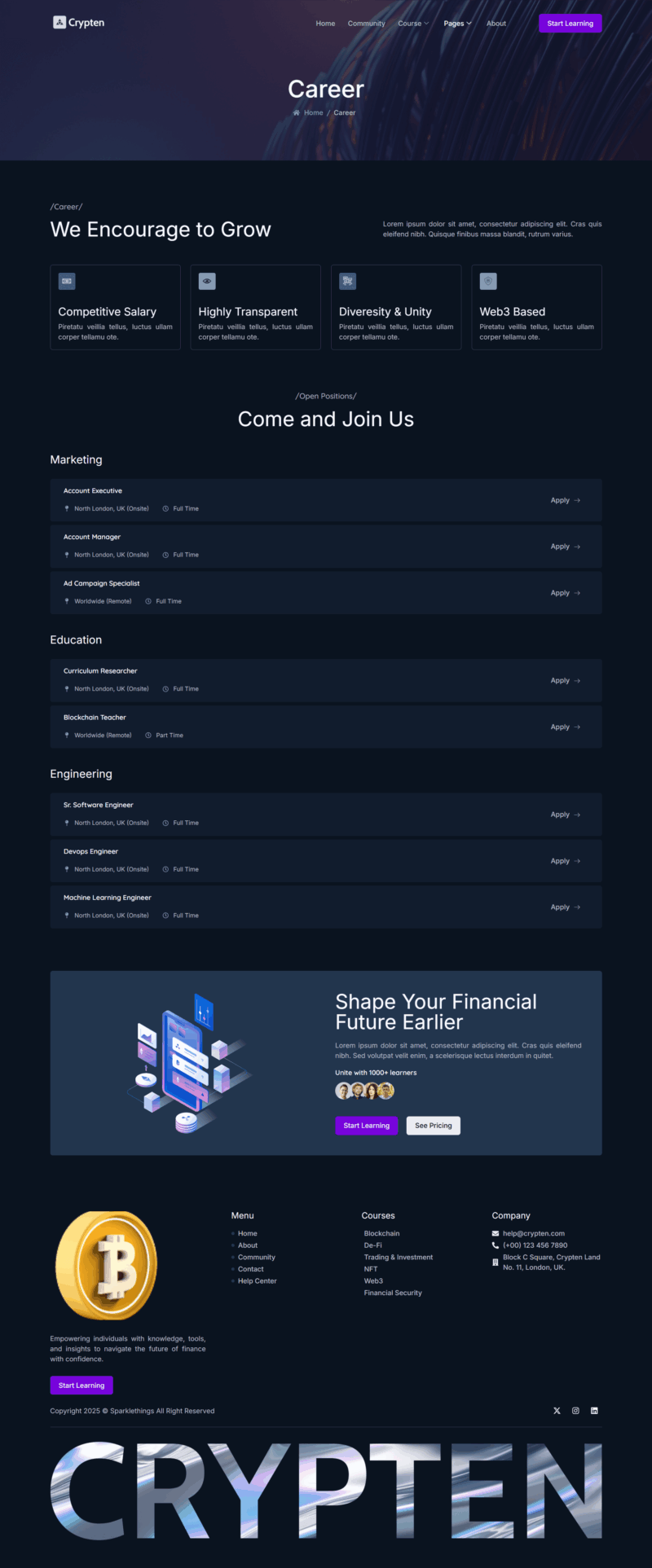 Career — Crypten - Crypto Learning and Community Elementor Template