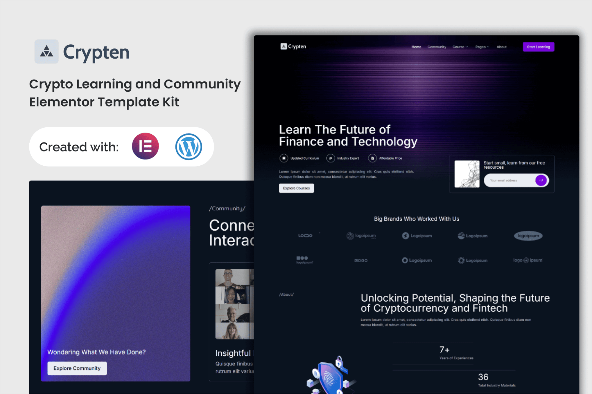 Crypten - Crypto Learning and Community Elementor Template — Elementor template kit cover