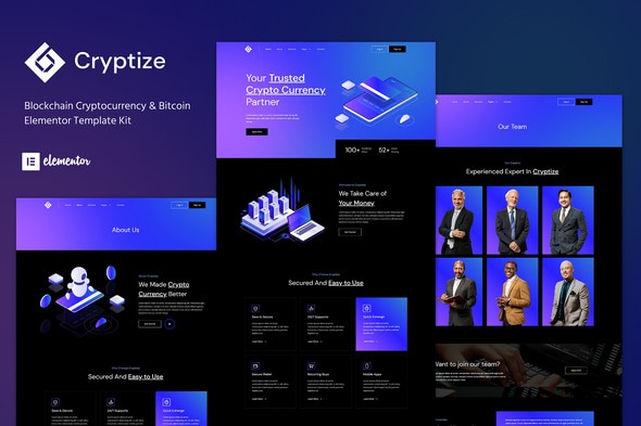 Cryptize - Blockchain Cryptocurrency & Bitcoin Elementor Template — Elementor template kit cover