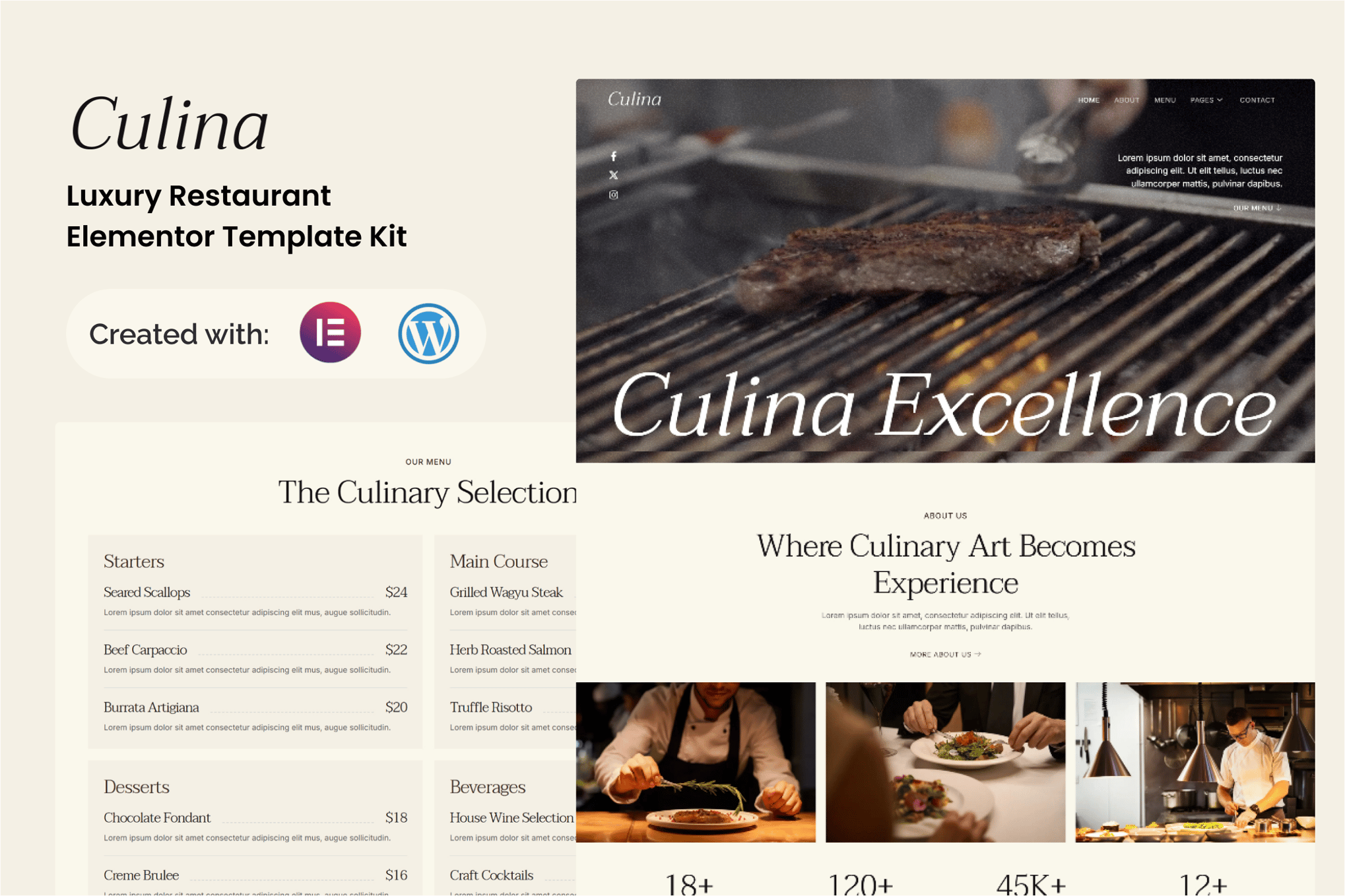 Culina - Luxury Restaurant Elementor Template — Elementor template kit cover