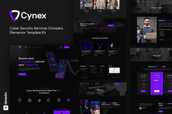 Cynex - Cyber Security Services Company Elementor Template — Elementor template kit cover