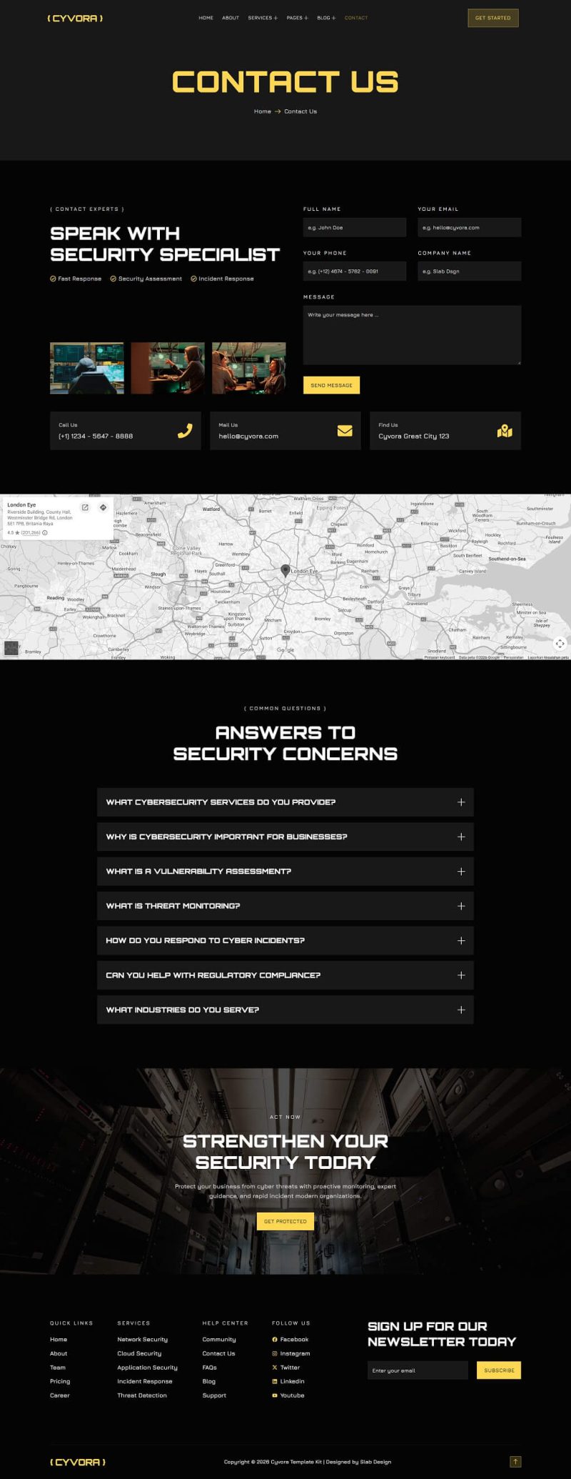 Contact Us — Cyvora - Cyber Security Services Elementor Template