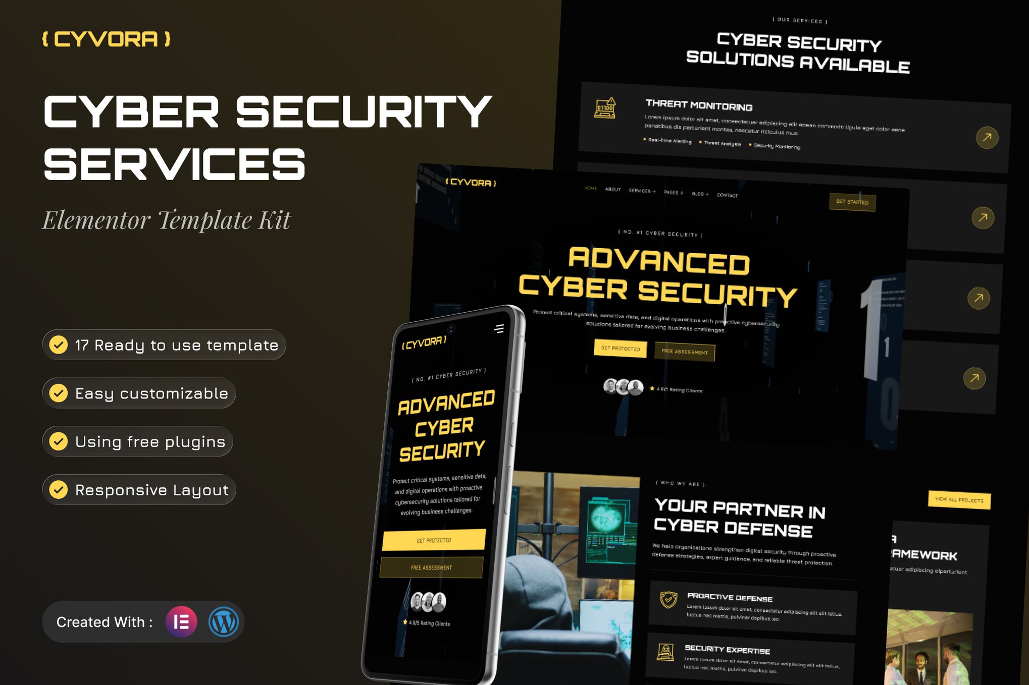 Cyvora - Cyber Security Services Elementor Template — Elementor template kit cover