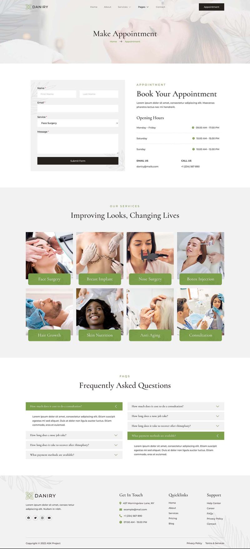 Appointment — Daniry - Plastic Surgery Clinic Elementor Template