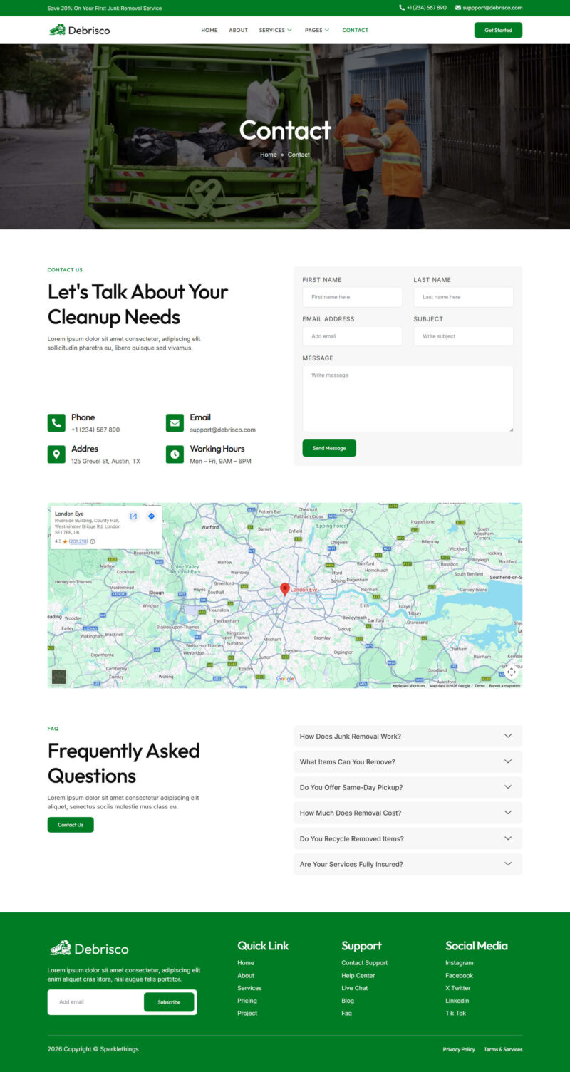 Contact — Debrisco - Junk Removal Services Elementor Template