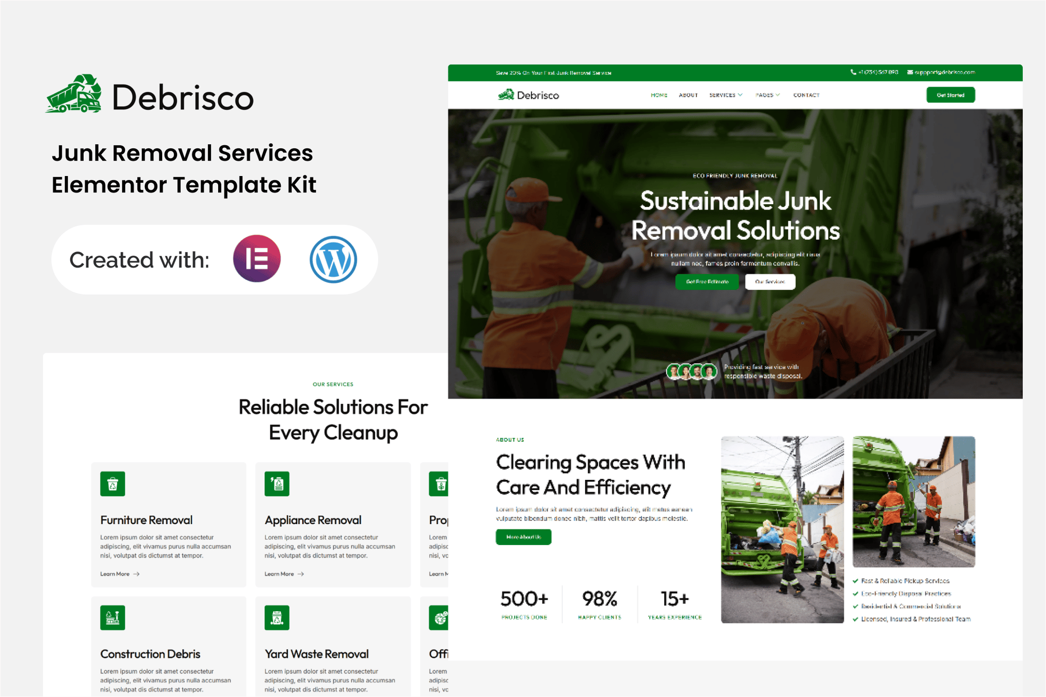 Debrisco - Junk Removal Services Elementor Template — Elementor template kit cover