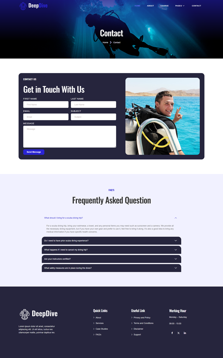Contact — Deepdive - Scuba Diving & Water Sports Elementor Template