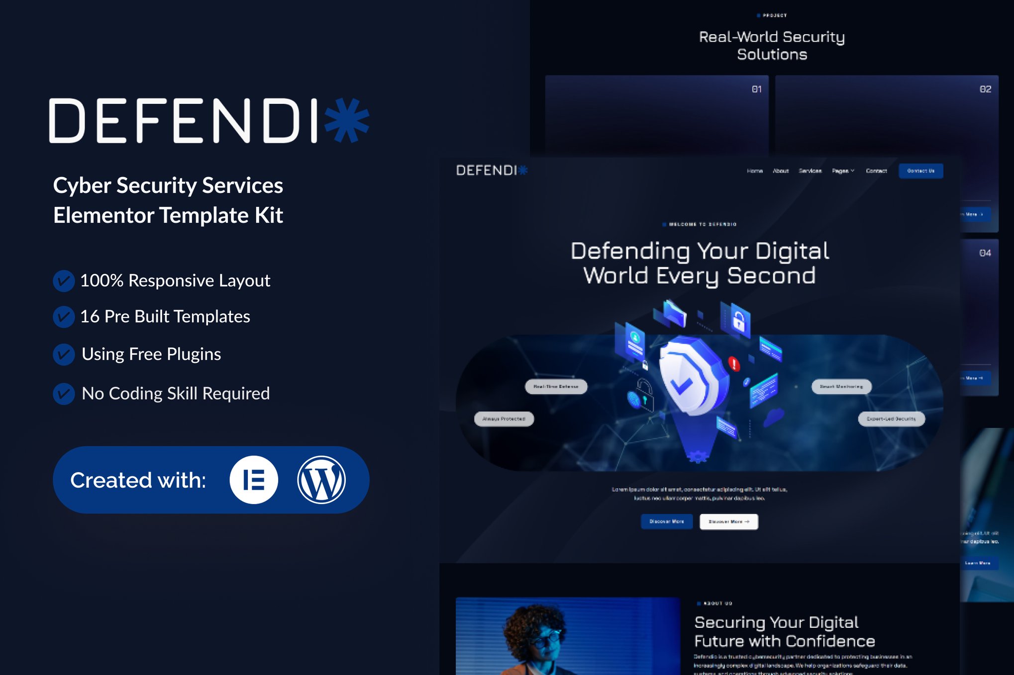 Defendio - Cyber Security Services Elementor Template — Elementor template kit cover
