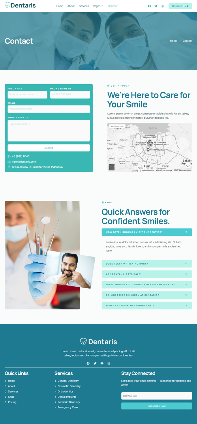 Contact — Dentaris - Dentis & Dental Clinic Service Elementor Template