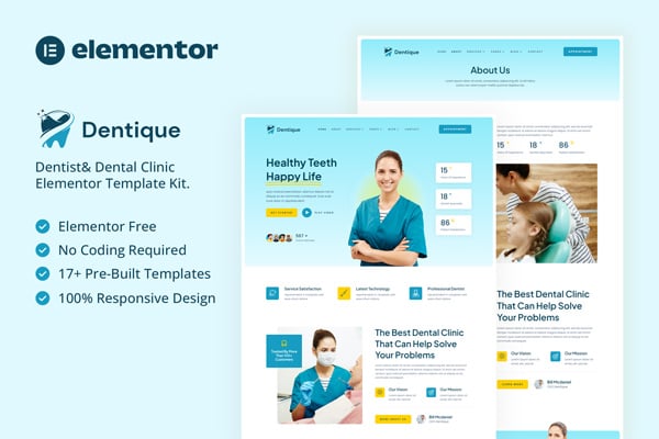 Dentique - Dentist & Dental Clinic Elementor Template — Elementor template kit cover