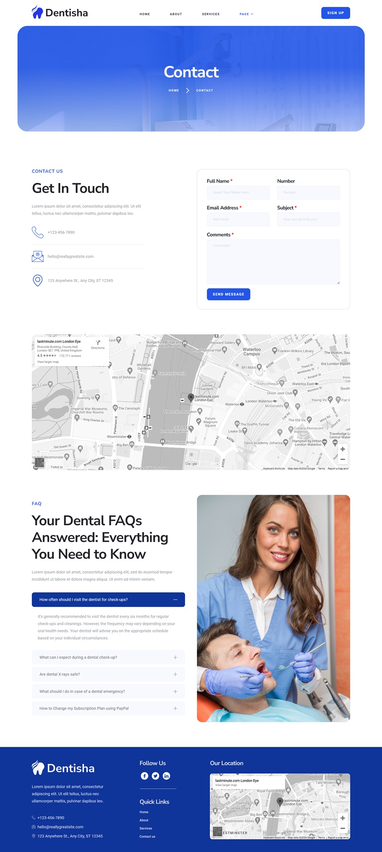 Contact — Dentisha - Dentists & Dental Elementor Template