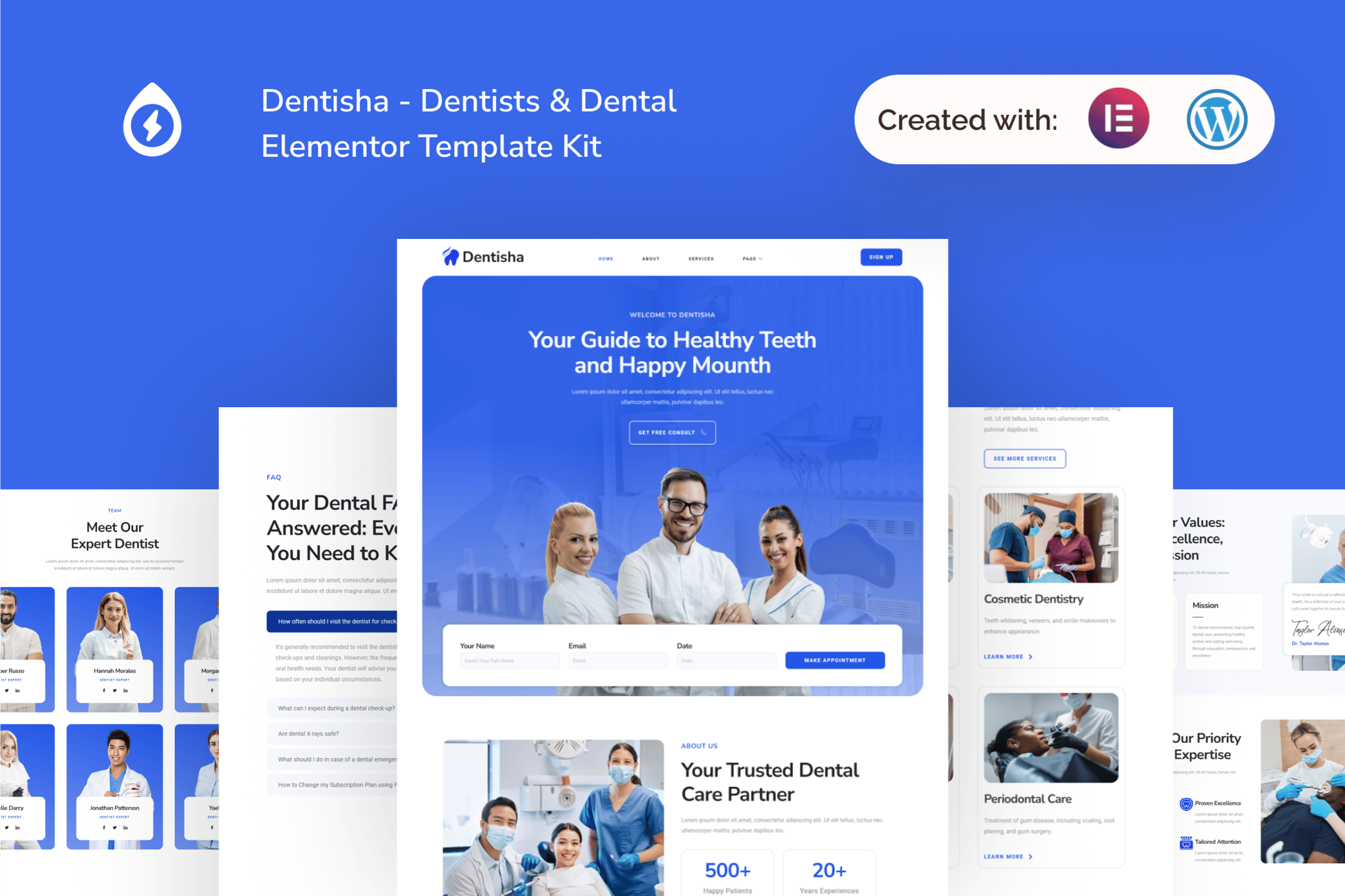 Dentisha - Dentists & Dental Elementor Template — Elementor template kit cover