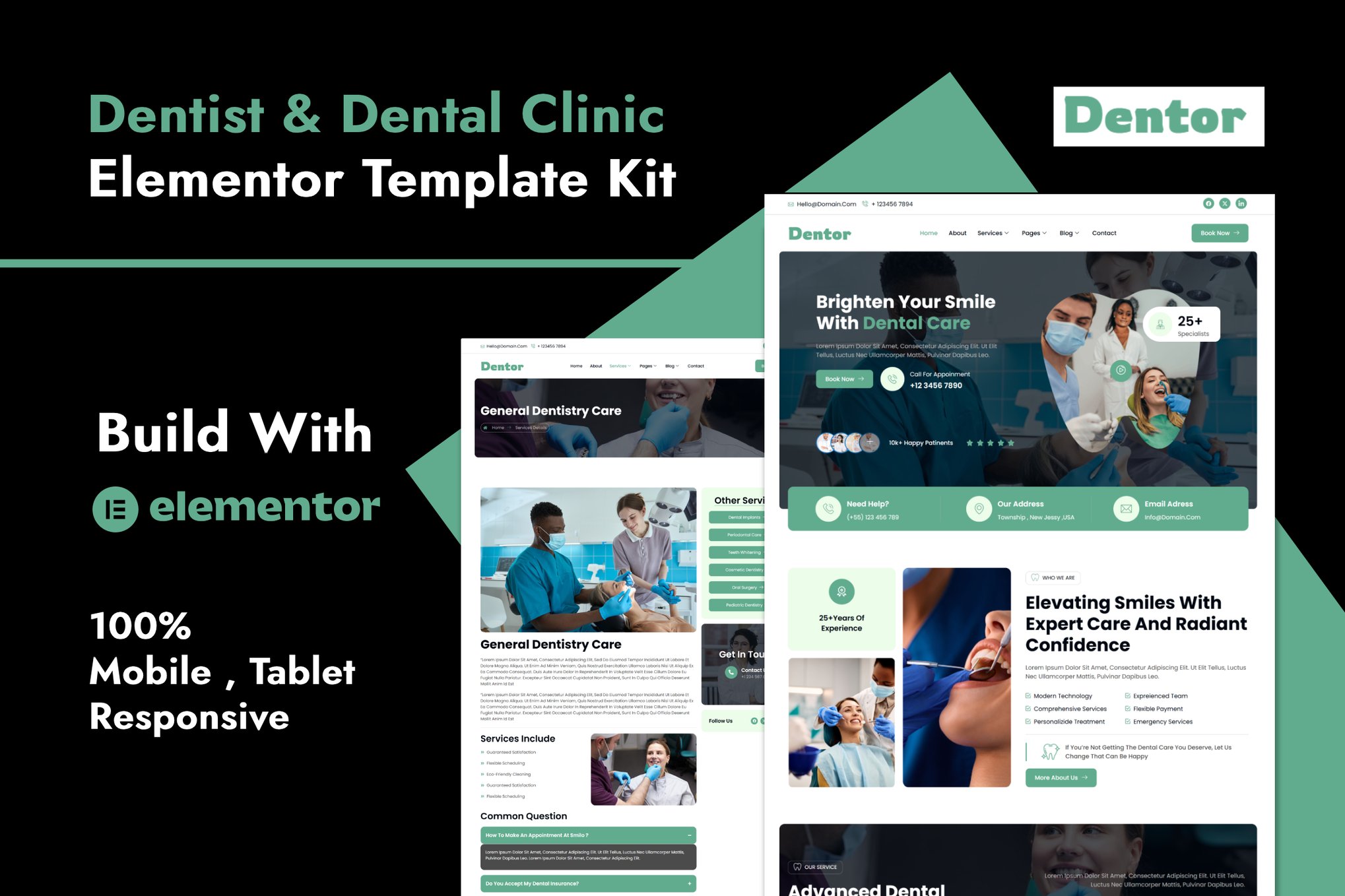 Dentor - Dentist & Dental Care Elementor Template — Elementor template kit cover