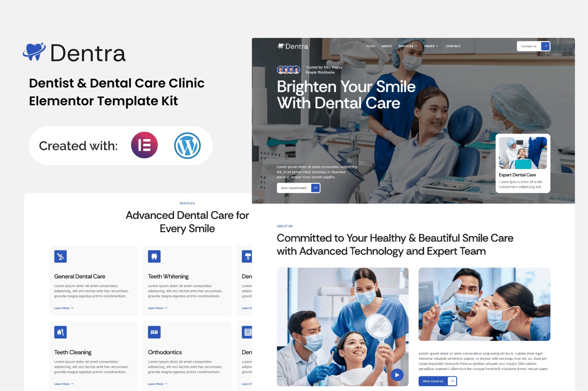 Dentra - Dentist & Dental Care Clinic Elementor Template — Elementor template kit cover