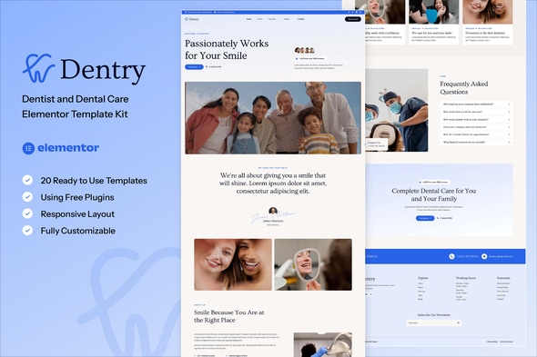 Dentry - Dentist & Dental Care Elementor Template — Elementor template kit cover