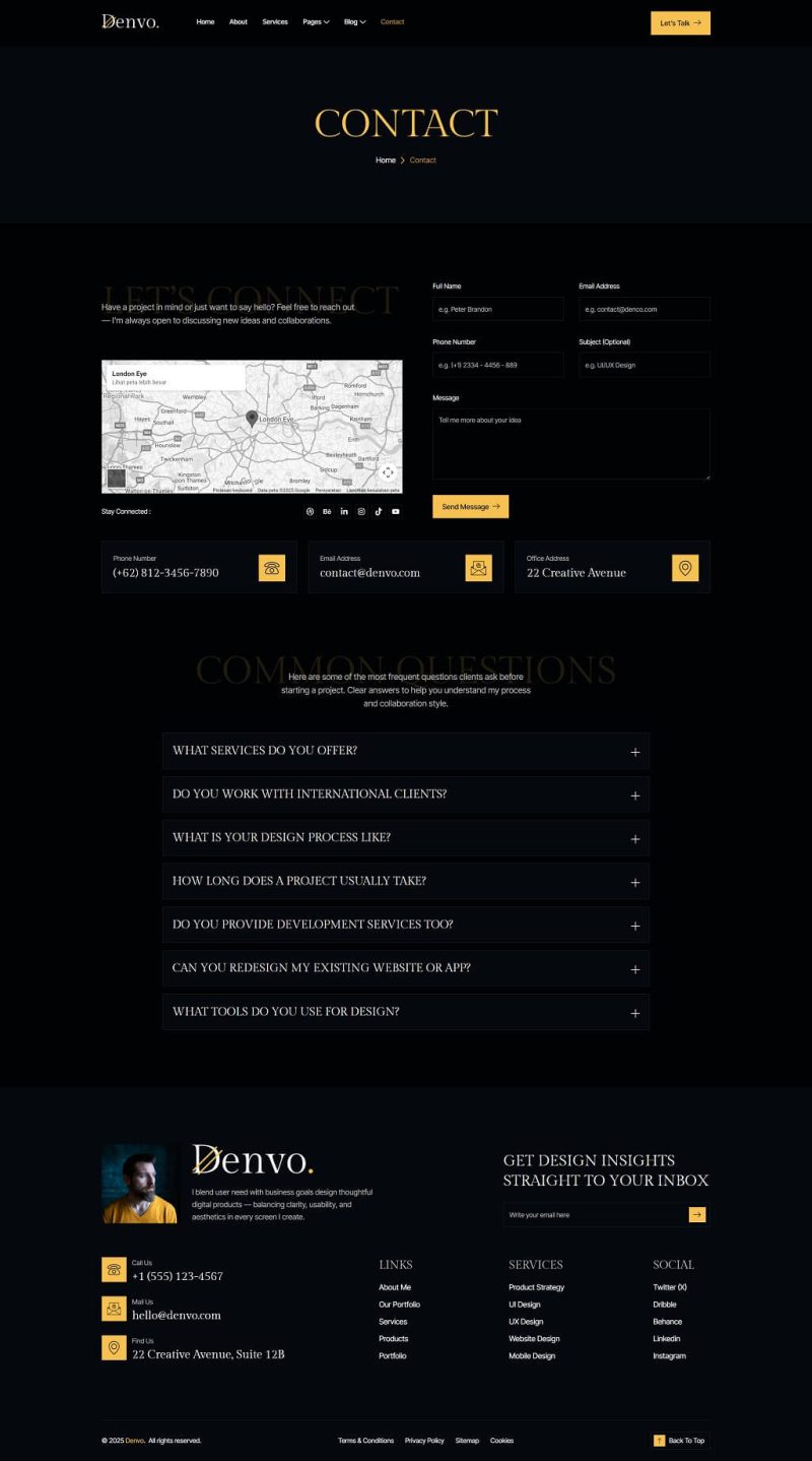 Contact — Denvo - Product Designer Personal Portfolio Elementor Template