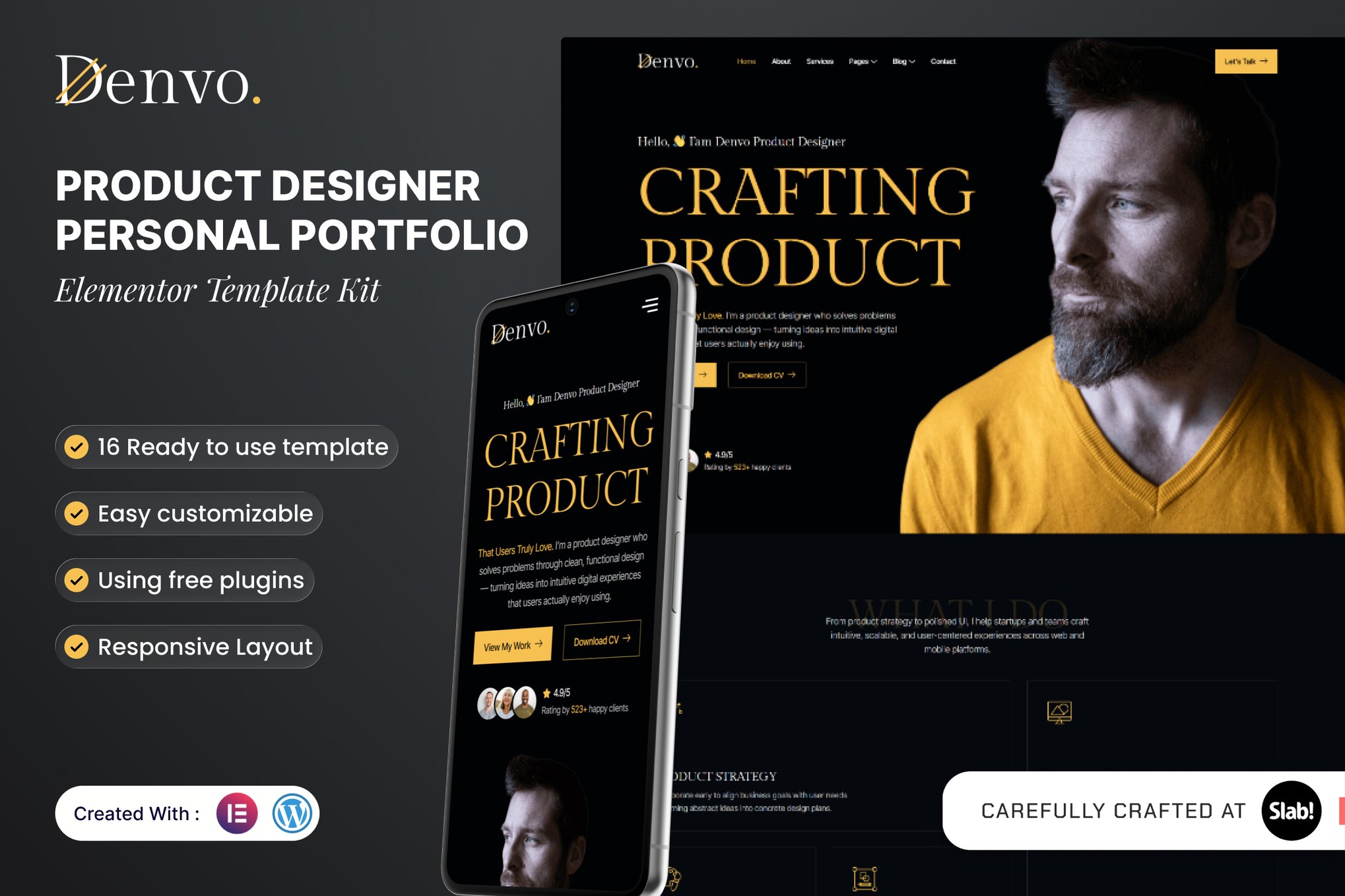 Denvo - Product Designer Personal Portfolio Elementor Template — Elementor template kit cover