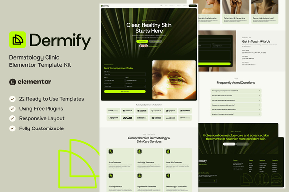 Dermify - Dermatology Clinic Elementor Template — Elementor template kit cover